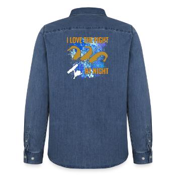 Catfish Catfish Silhouette Fishing Rod and Splashes of Color - Men’s Organic Denim Shirt by Stanley/Stella - mid washy  - Back - AI Model Male 185 light (185cm)