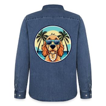Englischer Cocker Spaniel Hunderasse Cartoon Beach - Männer Jeanshemd Organic von Stanley/Stella - verwaschenes Mittelblau  - Hinten - AI Model Male 185 light (185cm)