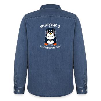 Third child player 3 Pregnant baby penguin - Men’s Organic Denim Shirt by Stanley/Stella - mid washy  - Back - AI Model Male 185 light (185cm)