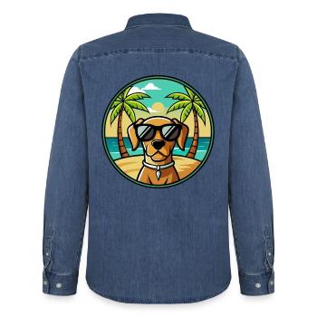 Portugiesische Pointer Hunderasse Cartoon Sonnenbrille - Männer Jeanshemd Organic von Stanley/Stella - verwaschenes Mittelblau  - Hinten - AI Model Male 185 light (185cm)