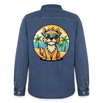 Brikett Griffon Vendéen Hunderasse Cartoon Strand - Männer Jeanshemd Organic von Stanley/Stella - verwaschenes Mittelblau  - Hinten - AI Model Male 185 light (185cm)