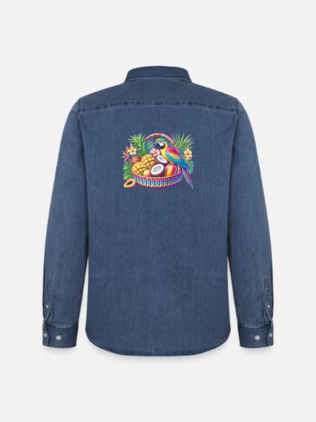 Obstkorb mit Papagei - Männer Jeanshemd Organic von Stanley/Stella - verwaschenes Mittelblau 