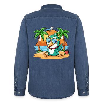 Kolibri Lustige Cartoon Sommer Strand Sonnenbrille - Männer Jeanshemd Organic von Stanley/Stella - verwaschenes Mittelblau  - Hinten - AI Model Male 185 light (185cm)
