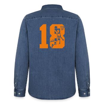 NUMBER 18 BASKETBALL 18TH BIRTHDAY - Men’s Organic Denim Shirt by Stanley/Stella - mid washy  - Back - AI Model Male 185 light (185cm)