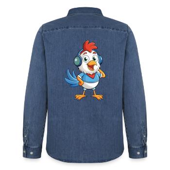 Huhn Lustige Cartoon Figur Kopfhörer Musik - Männer Jeanshemd Organic von Stanley/Stella - verwaschenes Mittelblau  - Hinten - AI Model Male 185 light (185cm)
