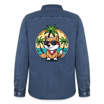 Kai Ken Hunderasse Cartoon Sonnenbrille Strand - Männer Jeanshemd Organic von Stanley/Stella - verwaschenes Mittelblau  - Hinten - AI Model Male 185 light (185cm)