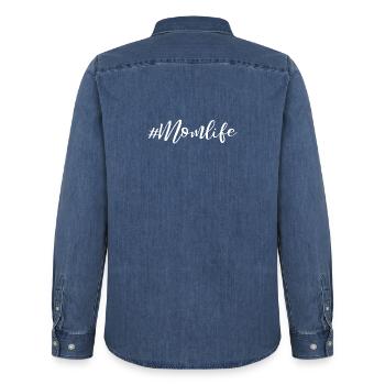 Momlife - Conception de slogans - Chemise en denim homme bio Stanley/Stella - bleu moyen délavé  - Dos - AI Model Male 185 light (185cm)