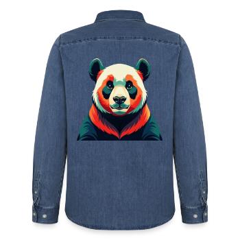 Panda Cartoon Figur Buntes Haustier Tier - Männer Jeanshemd Organic von Stanley/Stella - verwaschenes Mittelblau  - Hinten - AI Model Male 185 light (185cm)