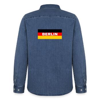 Berlin City in German Flag - Men’s Organic Denim Shirt by Stanley/Stella - mid washy  - Back - AI Model Male 185 light (185cm)