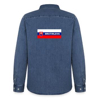 Stadt Bratislava in slowakischer Flagge - Männer Jeanshemd Organic von Stanley/Stella - verwaschenes Mittelblau  - Hinten - AI Model Male 185 light (185cm)
