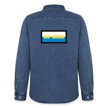 San Marino Flagge Farben - Männer Jeanshemd Organic von Stanley/Stella - verwaschenes Mittelblau  - Hinten - AI Model Male 185 light (185cm)
