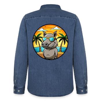 Tapir Lustige Cartoon Sommer Strand Sonnenbrille Cool - Männer Jeanshemd Organic von Stanley/Stella - verwaschenes Mittelblau  - Hinten - AI Model Male 185 light (185cm)