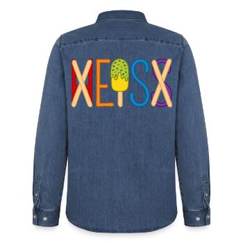 Eis - heiß - H EIS S - Männer Jeanshemd Organic von Stanley/Stella - verwaschenes Mittelblau  - Hinten - AI Model Male 185 light (185cm)