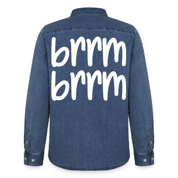 brrm brrm - Men’s Organic Denim Shirt by Stanley/Stella - mid washy  - Back - AI Model Male 185 light (185cm)