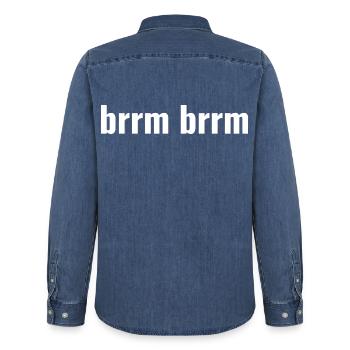 brrm brrm - Men’s Organic Denim Shirt by Stanley/Stella - mid washy  - Back - AI Model Male 185 light (185cm)