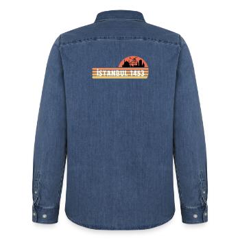 Skyline of Istanbul in a retro design - Men’s Organic Denim Shirt by Stanley/Stella - mid washy  - Back - AI Model Male 185 light (185cm)