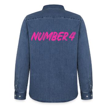 Number 4 - four - fourth - fourth - 4 - number 4 - Men’s Organic Denim Shirt by Stanley/Stella - mid washy  - Back - AI Model Male 185 light (185cm)