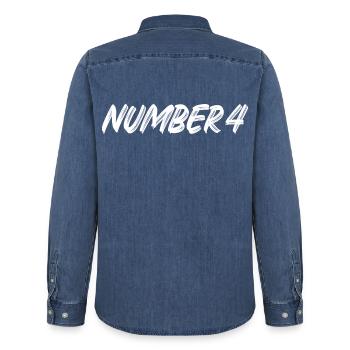 Number 4 - four - fourth - fourth - 4 - number 4 - Men’s Organic Denim Shirt by Stanley/Stella - mid washy  - Back - AI Model Male 185 light (185cm)