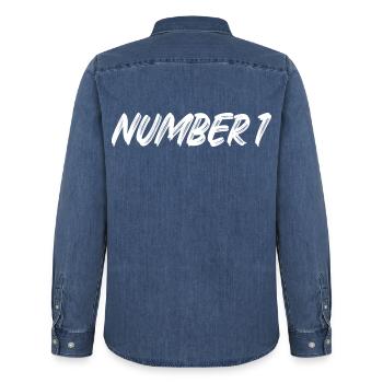 Number 1 - one - first - first - 1 - number 1 - Men’s Organic Denim Shirt by Stanley/Stella - mid washy  - Back - AI Model Male 185 light (185cm)