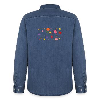 Flowers - Men’s Organic Denim Shirt by Stanley/Stella - mid washy  - Back - AI Model Male 185 light (185cm)