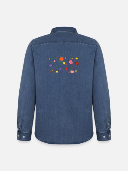 Blumen - Männer Jeanshemd Organic von Stanley/Stella - verwaschenes Mittelblau