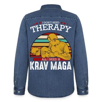 Krav Maga - Männer Jeanshemd Organic von Stanley/Stella - verwaschenes Mittelblau  - Hinten - AI Model Male 185 light (185cm)