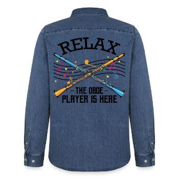 oboe - Men’s Organic Denim Shirt by Stanley/Stella - mid washy  - Back - AI Model Male 185 light (185cm)