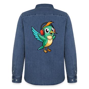 Kolibri Lustige Cartoon Tier Kopfhörer Musik - Männer Jeanshemd Organic von Stanley/Stella - verwaschenes Mittelblau  - Hinten - AI Model Male 185 light (185cm)