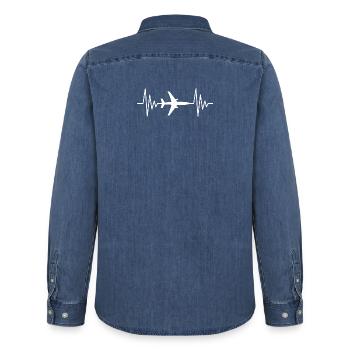 Battement de coeur de l'avion - Chemise en denim homme bio Stanley/Stella - bleu moyen délavé  - Dos - AI Model Male 185 light (185cm)