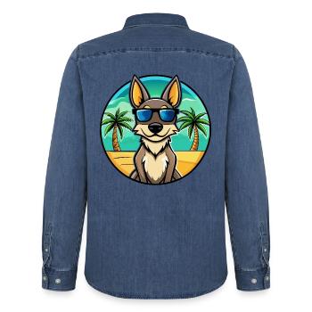 Australischer Kelpie Hund Rasse Cartoon Sonnenbrille Strand - Männer Jeanshemd Organic von Stanley/Stella - verwaschenes Mittelblau  - Hinten - AI Model Male 185 light (185cm)