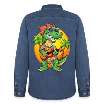Lustige Krokodil Cartoon Sommer Strand Sonnenbrille - Männer Jeanshemd Organic von Stanley/Stella - verwaschenes Mittelblau  - Hinten - AI Model Male 185 light (185cm)