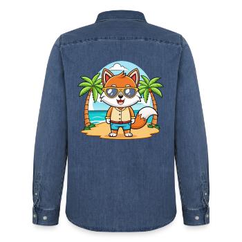 Fox Lustige Cartoon Sommer Strand Sonnenbrille - Männer Jeanshemd Organic von Stanley/Stella - verwaschenes Mittelblau  - Hinten - AI Model Male 185 light (185cm)