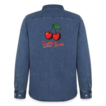 Kirsch-Mädchen - Männer Jeanshemd Organic von Stanley/Stella - verwaschenes Mittelblau  - Hinten - AI Model Male 185 light (185cm)