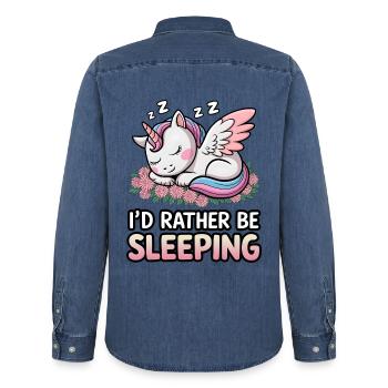 I'd Rather Be Sleeping - Men’s Organic Denim Shirt by Stanley/Stella - mid washy  - Back - AI Model Male 185 light (185cm)