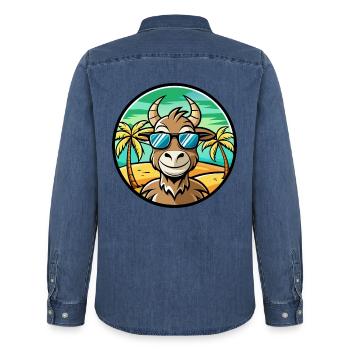 Ziege Lustige Cartoon Sommer Strand Sonnenbrille Aufkleber - Männer Jeanshemd Organic von Stanley/Stella - verwaschenes Mittelblau  - Hinten - AI Model Male 185 light (185cm)