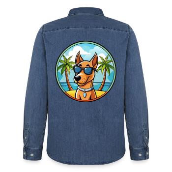 Andalusischer Windhund Rasse Cartoon Sonnenbrille Strand - Männer Jeanshemd Organic von Stanley/Stella - verwaschenes Mittelblau  - Hinten - AI Model Male 185 light (185cm)