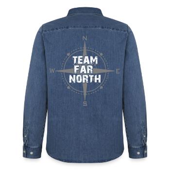 Team Far North | Nordland | Nord - Chemise en denim homme bio Stanley/Stella - bleu moyen délavé  - Dos - AI Model Male 185 light (185cm)