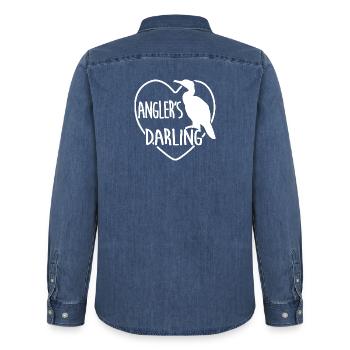 The Cormorant - Angler's Sport Fisherman's Favorite - Men’s Organic Denim Shirt by Stanley/Stella - mid washy  - Back - AI Model Male 185 light (185cm)