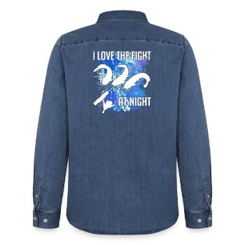 Waller catfish silhouette fishing rod and splashes of colour - Men’s Organic Denim Shirt by Stanley/Stella - mid washy  - Back - AI Model Male 185 light (185cm)