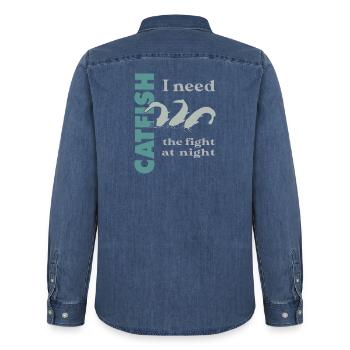 Catfish fishing fight with the strong catfish - Men’s Organic Denim Shirt by Stanley/Stella - mid washy  - Back - AI Model Male 185 light (185cm)