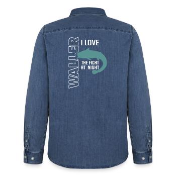 Waller fischen Nachtangeln Angler und Anglerin - Männer Jeanshemd Organic von Stanley/Stella - verwaschenes Mittelblau  - Hinten - AI Model Male 185 light (185cm)