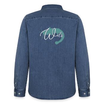 Wels Waller angeln Sportfischen Flussmonster - Männer Jeanshemd Organic von Stanley/Stella - verwaschenes Mittelblau  - Hinten - AI Model Male 185 light (185cm)