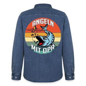Angeln mit Opa ist am schönsten - Männer Jeanshemd Organic von Stanley/Stella - verwaschenes Mittelblau  - Hinten - AI Model Male 185 light (185cm)
