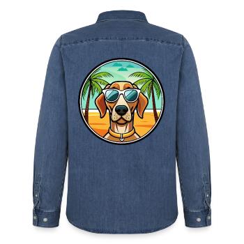 Portugiesische Pointer Hunderasse Cartoon Sonnenbrille - Männer Jeanshemd Organic von Stanley/Stella - verwaschenes Mittelblau  - Hinten - AI Model Male 185 light (185cm)