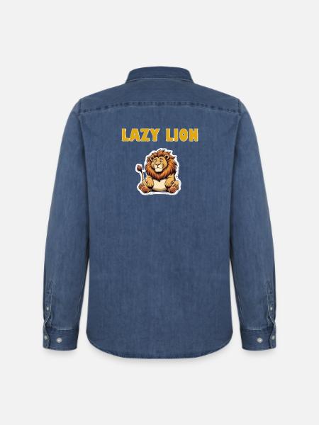 Lazy Lion Cartoon - Men’s Organic Denim Shirt by Stanley/Stella - mid washy 