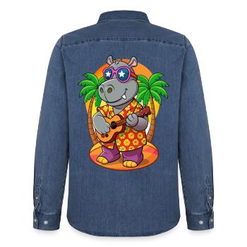 Lustige Nilpferd Cartoon Sommer Strand Sonnenbrille Gitarre - Männer Jeanshemd Organic von Stanley/Stella - verwaschenes Mittelblau  - Hinten - AI Model Male 185 light (185cm)