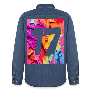 NR. 17 NUMMER 17 BUNT 17. GEBURTSTAG - Männer Jeanshemd Organic von Stanley/Stella - verwaschenes Mittelblau  - Hinten - AI Model Male 185 light (185cm)