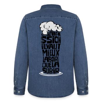 La pression il vaut mieux la boire que la subir - Chemise en denim homme bio Stanley/Stella - bleu moyen délavé  - Dos - AI Model Male 185 light (185cm)