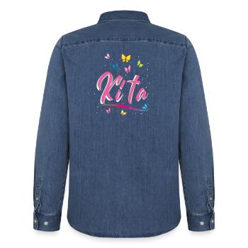 Kindergarten, Kita, Schmetterlinge - Männer Jeanshemd Organic von Stanley/Stella - verwaschenes Mittelblau  - Hinten - AI Model Male 185 light (185cm)
