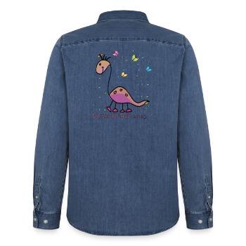 Kindergarten 2023 - Männer Jeanshemd Organic von Stanley/Stella - verwaschenes Mittelblau  - Hinten - AI Model Male 185 light (185cm)